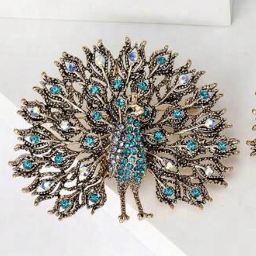 Turquoise Crystal Peacock Brooch - Women Jewelry